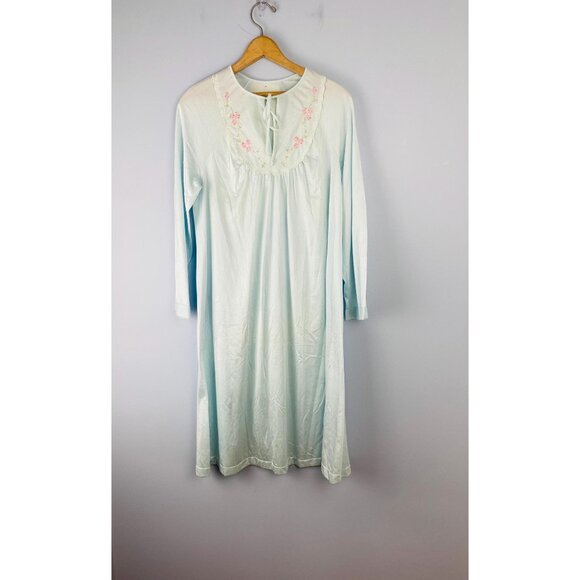 Vtg NWT Shadowline Nightgown Embroidered Detail, Size S, Light Blue, Long Sleeve - Picture 1 of 9